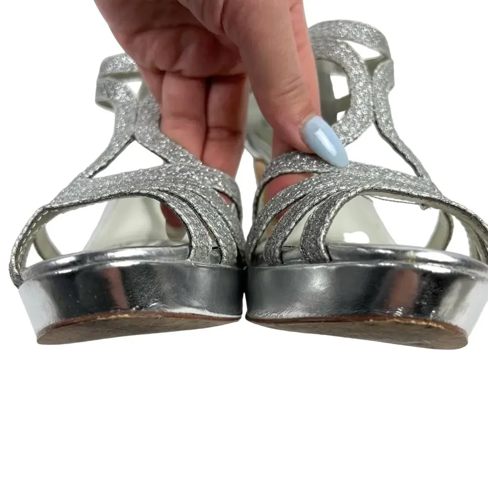 Alfani Women’s Tacy Silver Metallic Platform Strappy Formal Heels 8.5